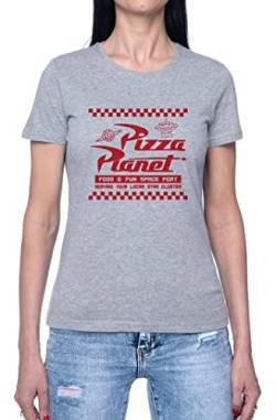 Pizza Planet Alien Red Damen Damen T-Shirt Grau Rundhals Leichtes Lässiges Kurzarm Women's Grey Crew Neck Casual Short Sleeves von Hopestly