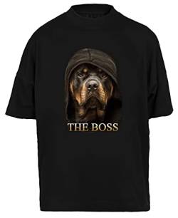 Rottweiler The Boss Design by Zilly Tees Baggy T-Shirt Herren Damen Unisex Schwarz Bio-Baumwolle Tee Men's Black von Hopestly