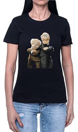 Statler and Waldorf Damen T-Shirt Schwarz Rundhals Leichtes Lässiges Kurzarm Women's Black Crew Neck Casual Short Sleeves von Hopestly