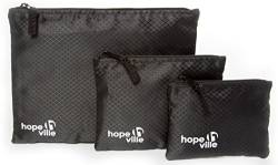 HOPEVILLE Reißverschlusstaschen-Set, 3 verschieden große Reiseorganizer Taschen für Dokumente und Reiseutensilien, Premium Packbeutel-Set für Reise, Freizeit und Ausflug (Schwarz) von Hopeville