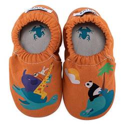 Hopfrög Kids Booties Baby-Schuhe aus weichem 100 % Baumwolle, für erste Schritte, Kinder, Mädchen, rutschfeste Sohle, Fresh Salmon Adventure, 19 EU von Hopfrög Kids