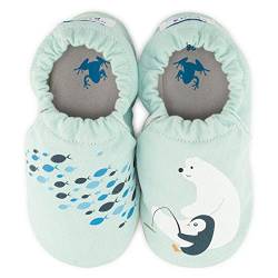 Hopfrög Kids Booties Baby-Schuhe aus weichem 100 % Baumwolle, für erste Schritte, Kinder, Mädchen, rutschfeste Sohle, Glas Blue Friendly, 23 EU von Hopfrög Kids