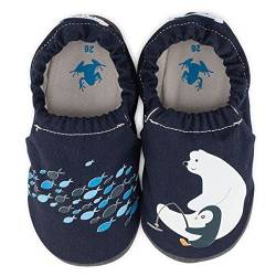 Hopfrög Kids Booties Baby-Schuhe aus weichem 100 % Baumwolle, für erste Schritte, Kinder, Mädchen, rutschfeste Sohle, Navy Blue Friendly, 20 EU von Hopfrög Kids