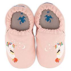 Hopfrög Kids Booties Babyschuhe aus weichem 100 % Baumwolle, für den Innenbereich, erste Schritte für Kinder, Hausschuhe, Kinder, Unisex, Slipper, Kindergarten, rutschfest, Powder Pink Unicorn, 22 EU von Hopfrög Kids