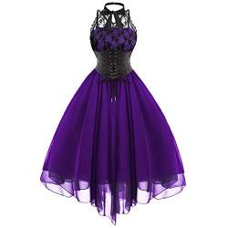 Hopoter Damen Kleider Gothic Kleid Maxikleid Cosplay Dress Armellos Einfarbig Kleider Chiffon Fancy Dress Mittelalter Retro Party Festlich Kostüm von Hopoter