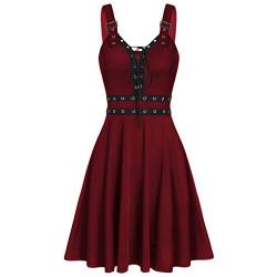 Hopoter Damen Kleider Mittelalter Retro Kleidung Gothic Kleid 50s Renaissance Cosplay Dress Armellos Einfarbig Kleider Party Festlich Karneval Kostüm von Hopoter