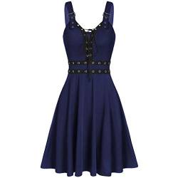 Hopoter Damen Kleider Mittelalter Retro Kleidung Gothic Kleid 50s Renaissance Cosplay Dress Armellos Einfarbig Kleider Party Festlich Karneval Kostüm von Hopoter