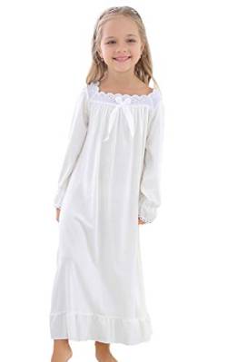 Horcute Mädchen Mixed-Baumwolle Langarm Schlaf-Shirts nachthemden Pyjamas Nightgown 140#(9-10Y) Weiß von Horcute