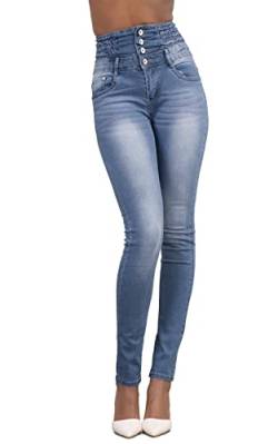 Damen Jeans High Waist Stretch Denim Jeanshosen für Damen Skinny Slim Fit Röhrenjeans Bleistiftjean Lässige Pant Strecken Schlank Stylische Hosen (Blau B, L) von Hormtaer