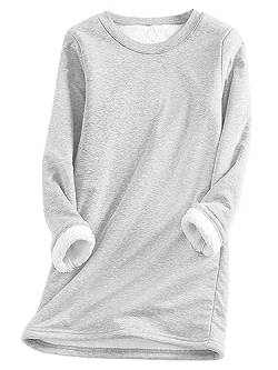 Hormtaer Damen Teddy Fleece Sweatshirt Warmes Sherpa Gefüttertes Pullover Winter Casual Langarmshirt Obertei Einfarbig Thermounterwäsche (Hellgrau, L) von Hormtaer