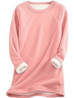 Hormtaer Damen Teddy Fleece Sweatshirt Warmes Sherpa Gefüttertes Pullover Winter Casual Langarmshirt Obertei Einfarbig Thermounterwäsche (Rosa, M) von Hormtaer