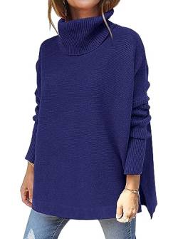 Hormtaer Pullover Damen Winter Rollkragenpullover Damen Warm Oversized Strickpullover Rollkragen Pullover Stricken Pulli Grobstrickpullover Langarm Oberteile (Marine, M) von Hormtaer