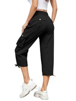 Hose Damen 3/4 Sommer Casual Cargohose Caprihose Jogginghose Comfy Stretch Leichte Outdoor Sport Reise Wanderhose Mit 6 Taschen (Schwarz, XL) von Hormtaer