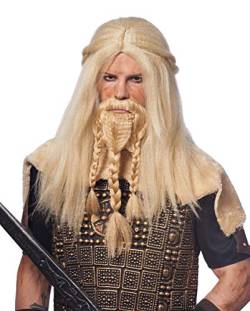 Blonde Vikinger Perücke mit Bart als Kostüm Accessoire für Halloween und Karneval von Horror-Shop