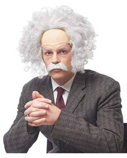 Graue Einstein Perücke mit Schnauzbart als Kostüm Zubehör von Horror-Shop