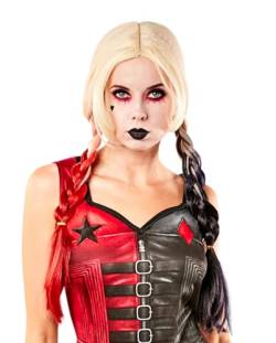 Harley Quinn Perücke mit Zöpfen Rot-Schwarz von Horror-Shop