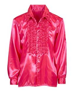Horror-Shop Pinkes 70er Jahre Disco Hemd mit Rüschen für Fasching & Schlagerparty M/L von Horror-Shop