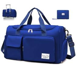 Hoseay Sporttasche Herren Reisetasche mit Schuhfach & Nassfach Groß Gym Bag Faltbar Schwimmtasche Wasserdicht Trainingstasche Leicht Duffel Bag für Sport Fitness Reisen, Blau von Hoseay