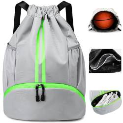 Hoseay Turnbeutel Kordelzug Sportbeutel mit Schuhfach & Nassfach Herren Groß Sportrucksack Wasserdicht Fußball Tasche Leicht Verstellbar Sport Rucksack für Sport Reisen Schwimmen Fitness, Grau von Hoseay