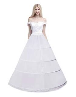 Hoseirty Damen 4 Reifen Petticoats A-Linie Bodenlang Unterrock Crinoline für Hochzeit Ballkleid Weiß, weiß, One Size von Hoseirty