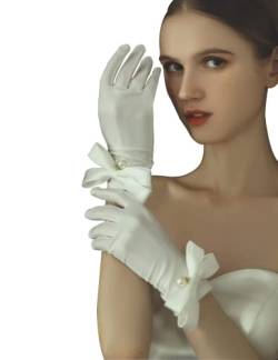 Hoseirty Damen Kurze Satin Handschuhe Hochzeit Handschuhe für Braut Handgelenk Länge Opera Party Dehnbare Handschuhe, Ivory 06 von Hoseirty