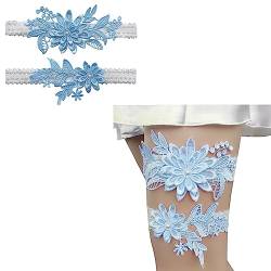 2 Stücke Hochzeit Braut Strumpfband, Damen Strumpfband Hochzeit, Blume Spitze Elastische Blaues Strumpfbänder, Geeignet für Bräute, Brautjungfern, Hochzeiten, Alltagsdekoration (Blau) von Hoshisea