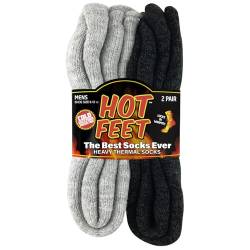 Hot Feet Gemütliche, beheizbare Thermal Socken für Männer, Warm, Patterned Crew Socken, USA Herren Socken-Größen 6 12,5 (Hellgrau Heather/Solid Black) (2-Pack) von Hot Feet