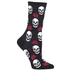 Hot Sox Damen Conversation Starter Neuheit Casual Crew Lässige Socke, Totenköpfe und Rosen (Schwarz), 36.5-43 EU von Hot Sox