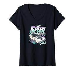 Damen Hot Wheels - Speed Club Cars mit kariertem Hintergrund T-Shirt mit V-Ausschnitt von Hot Wheels
