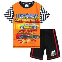 Hot Wheels Schlafanzug Jungen Kurz Kinder Pyjama Set aus Baumwolle Trendige Schlafanzüge für Jungen Kurzarm Shorty Kurzer Schlafanzug Truck Motiv 3-8 Jahre (Orange/Schwarz, 3-4 Jahre) von Hot Wheels