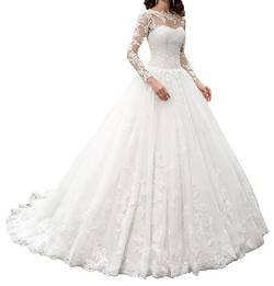 HotGirls Damen Spitze Appliques lange HochzeitsKleider mit Hülsen schnüren sich oben Brautkleid (42, Elfenbein) von HotGirls