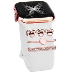 HotHome 3 Stücke Armband Charms Schmuck Kompatibel mit Apple Watch Silikonband Schmuck Charms für Smartwatch Series 7/6/5/4/3/2/1 Damen Armband Zubehör Uhrband Charms für Smart Watch (Rose Gold Mous) von HotHome