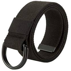 Militär Leinwand Gürtel, Stoffgürtel Outdoor Jeansgürtel für Damen und Herren mit Doppel D-ringe Schnalle,Black,Breite: 3.8 CM,Länge:110 CM von HotYou