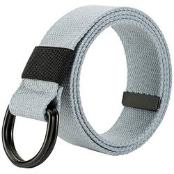 Militär Leinwand Gürtel, Stoffgürtel Outdoor Jeansgürtel für Damen und Herren mit Doppel D-ringe Schnalle,Light Grey,Breite: 3.8 CM,Länge:130 CM von HotYou