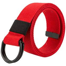 Militär Leinwand Gürtel, Stoffgürtel Outdoor Jeansgürtel für Damen und Herren mit Doppel D-ringe Schnalle,Red,Breite: 3.8 CM,Länge:110 CM von HotYou