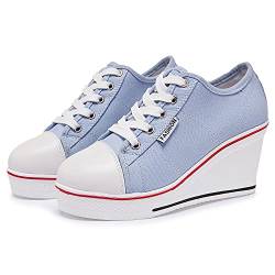 Canvas Wedge Sneakers for Women Wedge Heels Fashion Shoes Slip-On High Top Sneakers Rubber Sole Platform Wedge High Top Fashion Sneakers, Blue/6.5 von Hotcham