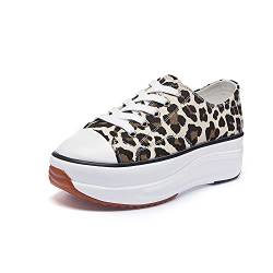 Canvas Wedge Sneakers for Women Wedge Heels Fashion Shoes Slip-On High Top Sneakers Rubber Sole Platform Wedge High Top Fashion Sneakers, Leopard/8 von Hotcham