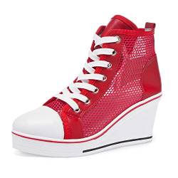 Canvas Wedge Sneakers for Women Wedge Heels Fashion Shoes Slip-On High Top Sneakers Rubber Sole Platform Wedge High Top Fashion Sneakers, Red/6.5 von Hotcham