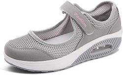 Damen Outdoor Fitnessschuhe Atmungsaktive Mesh Schuhe Sport Slipper mit Klettverschluss Sportschuhe Sneaker Turnschuhe Laufschuhe Pumps Grau 40 EU von Hotcham