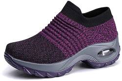 Damen Schlankheitsschuhe Laufschuhe Plateauschuhe Gewicht Luft leicht elastisch Sport Laufen Yoga Tennis zum Überziehen Sportschuh Netzstoff flach Sommer, 03 violett, 41 EU von Hotcham