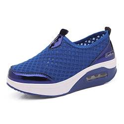 Damen Schlankheitsschuhe Laufschuhe Plateauschuhe Gewicht Luft leicht elastisch Sport Laufen Yoga Tennis zum Überziehen Sportschuh Netzstoff flach Sommer, Blau 1, 39 EU von Hotcham