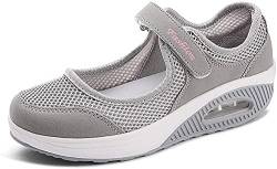 Damen Sportschuhe Atmungsaktive Mesh Outdoor Schuhe Sport Slipper mit Klettverschluss Fitnessschuhe Sneaker Turnschuhe Pumps Laufschuhe,Grau,37 von Hotcham