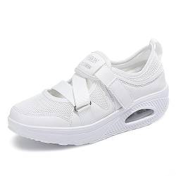 Damen Sportschuhe Sneaker Turnschuhe Laufschuhe mit Keilabsatz Bequeme Mesh Luftkissen Outdoorschuhe Fitnessschuhe Pumps modischen Schnürhalbschuhe Badeschuhe Casual Strandschuhe,Weiß,EU39 von Hotcham