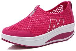 Hotcham Damen Schlankheitsschuhe Laufschuhe Plateauschuhe Gewicht Luft leicht elastisch Sport Laufen Yoga Tennis zum Überziehen Sportschuh Netzstoff flach Sommer, Rosa 2, 38 EU von Hotcham