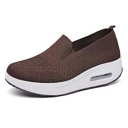 Hotcham Damen Schlankheitsschuhe Plateauschuhe Laufschuhe Gewicht Luft leicht elastisch Sport Laufen Yoga Tennis zum Überziehen Sportschuh Netzstoff flach Sommer, Braun 1, 39 EU von Hotcham