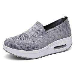 Hotcham Damen Schlankheitsschuhe Plateauschuhe Laufschuhe Gewicht Luft leicht elastisch Sport Laufen Yoga Tennis zum Überziehen Sportschuh Netzstoff flach Sommer, Grau 1, 41 EU von Hotcham