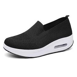 Hotcham Damen Schlankheitsschuhe Plateauschuhe Laufschuhe Gewicht Luft leicht elastisch Sport Laufen Yoga Tennis zum Überziehen Sportschuh Netzstoff flach Sommer, Schwarz 1, 35 EU von Hotcham