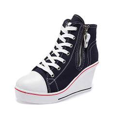 Women's Canvas Casual Shoes Dating Platform Slip-On High Top Sneakers Rubber Sole Wedge High Top Fashion Sneakers, Black/ 5.5 von Hotcham
