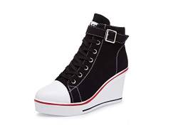 Women's Canvas Casual Shoes Dating Platform Slip-On High Top Sneakers Rubber Sole Wedge High Top Fashion Sneakers, Black/ 7 von Hotcham