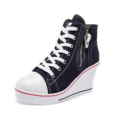 Women's Canvas Casual Shoes Dating Platform Slip-On High Top Sneakers Rubber Sole Wedge High Top Fashion Sneakers, Black/ 9 von Hotcham